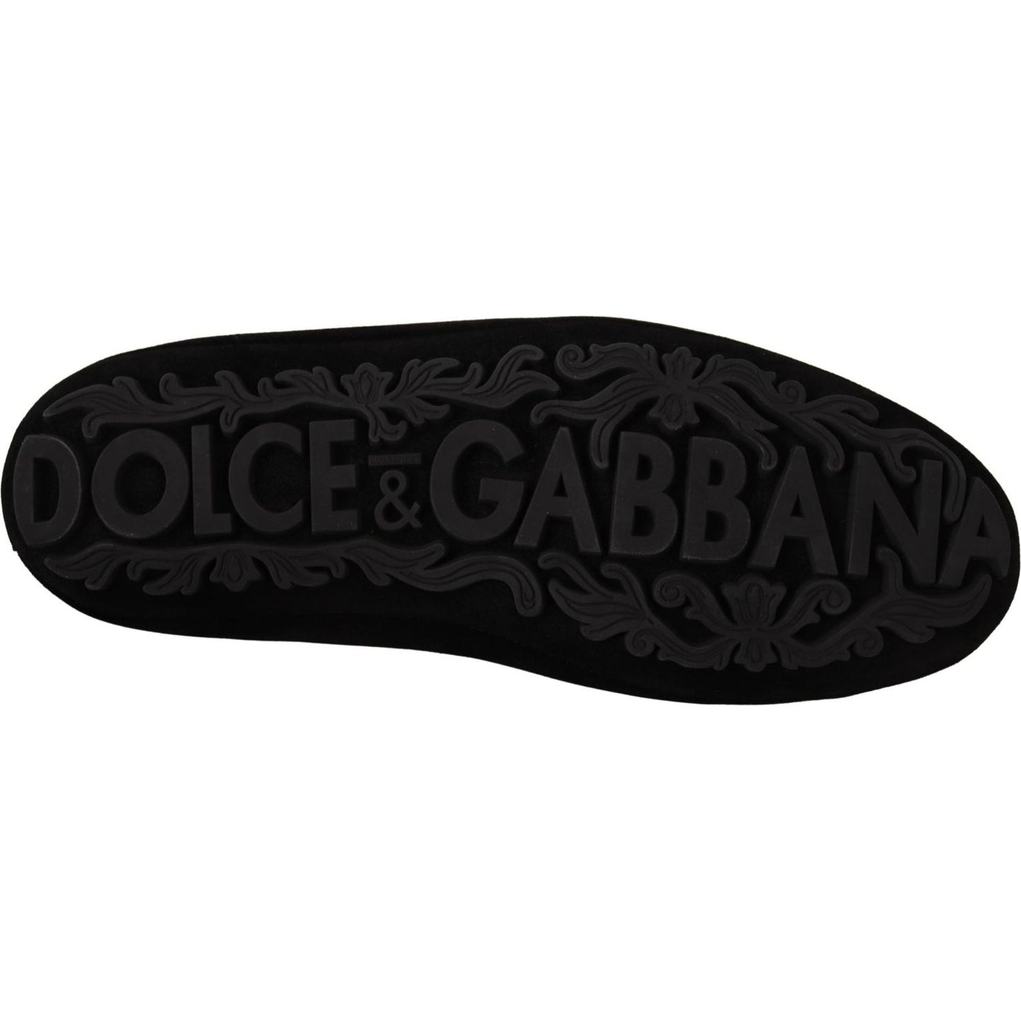 Dolce & Gabbana Black Leather Crystal Gold Crown Loafers Shoes MV3967-39