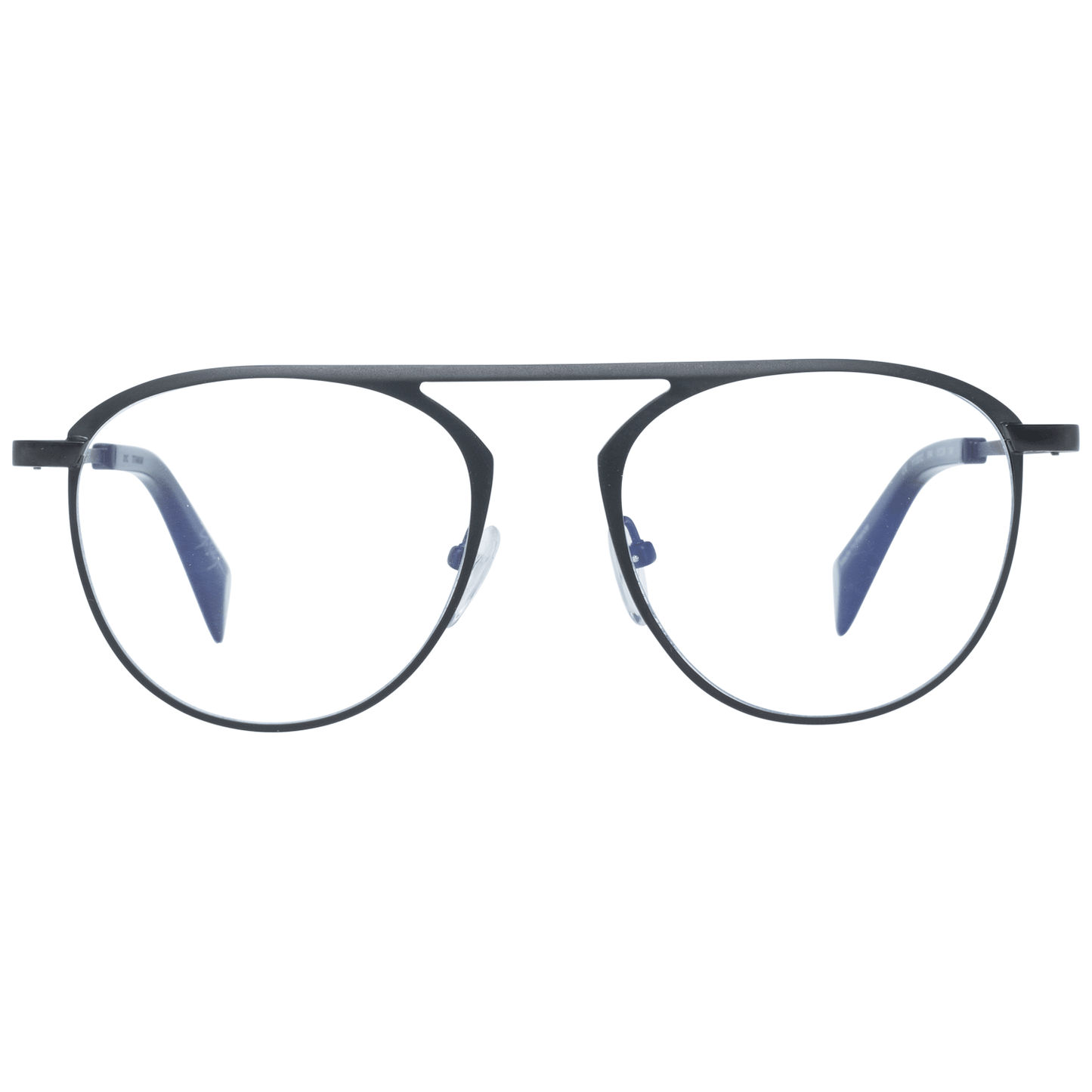 Front view of Yohji Yamamoto Black Plastic Glasses (Frames) with round full-rim design and demo lenses.