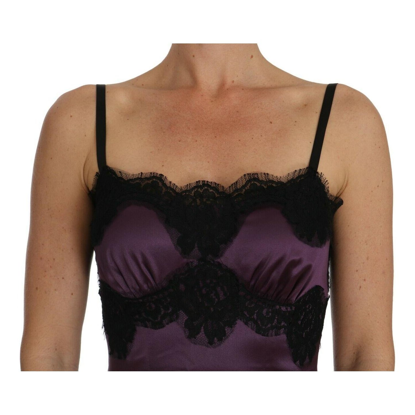 Dolce & Gabbana Purple Silk Stretch Black Lace A-Line Dress BIK097-40