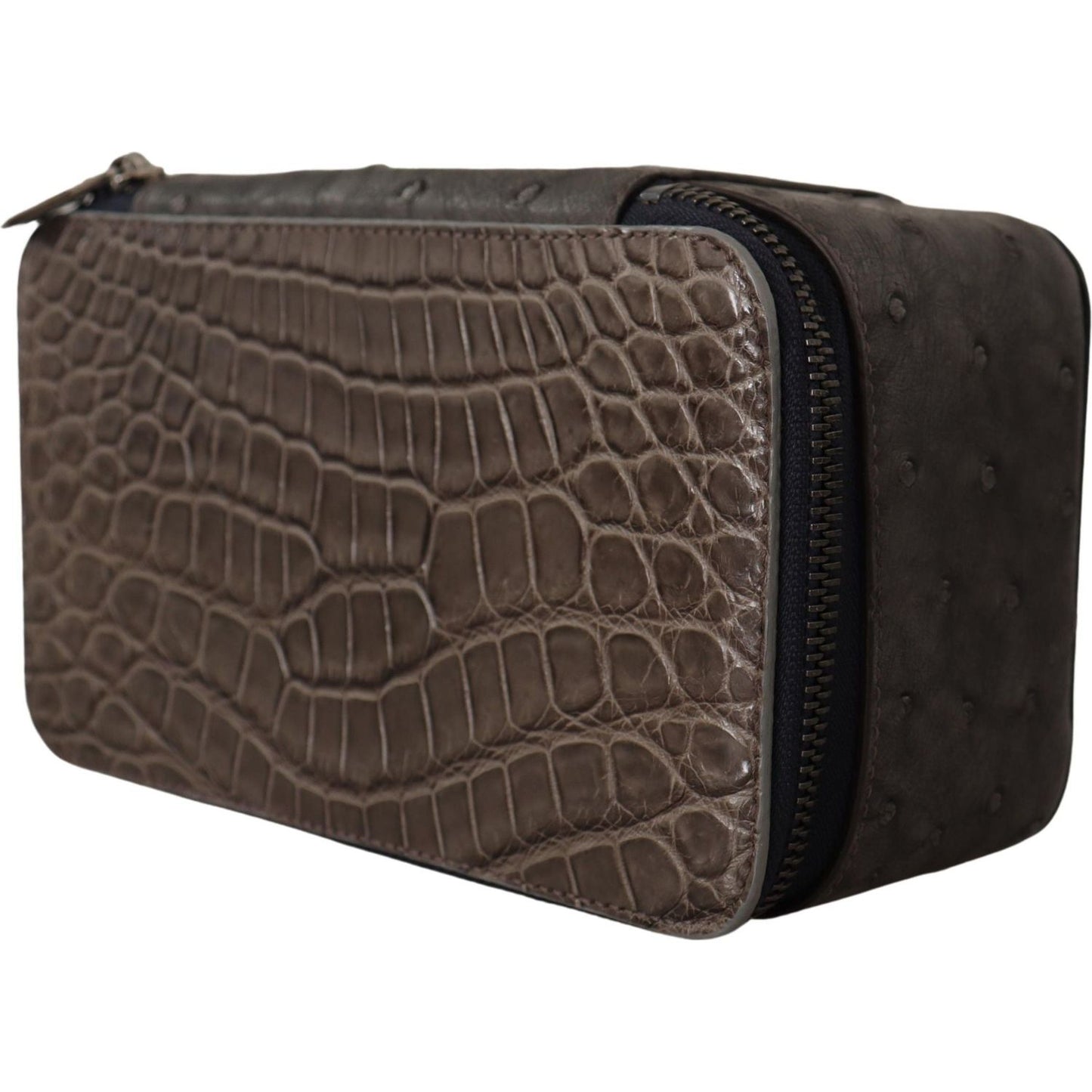 Dolce & Gabbana Gray Skin Leather Vanity Case Toiletry Shaving Bag VAS12718