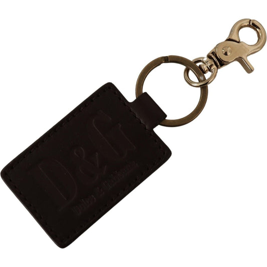 Dolce & Gabbana Brown Leather Logo Metal Ring Hook Keychain SMY100704