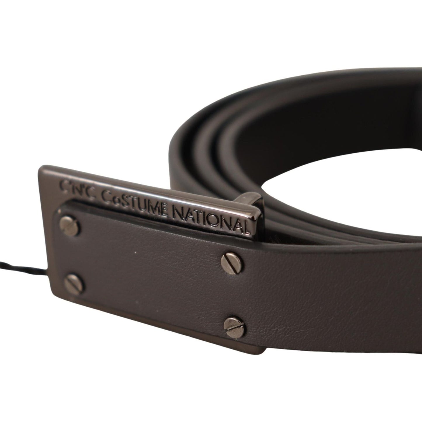Costume National Dark Brown Leather Logo Buckle Belt BEL60993 -100