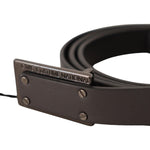 Costume National Dark Brown Leather Logo Buckle Belt BEL60993 -100