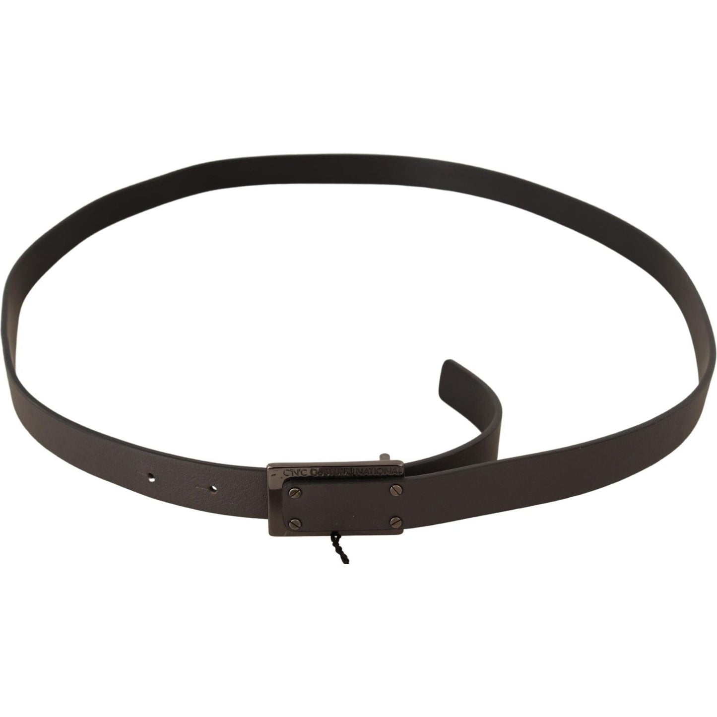 Costume National Dark Brown Leather Logo Buckle Belt BEL60993 -100