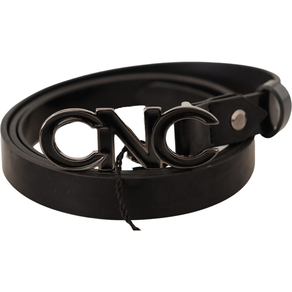 Costume National Black Leather Letter Logo Buckle Belt BEL61011 -85