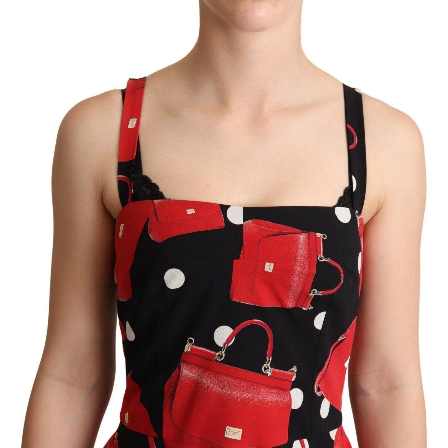 Dolce & Gabbana Black Red Bag Print A-line Mid Length Dress DR28087 -36