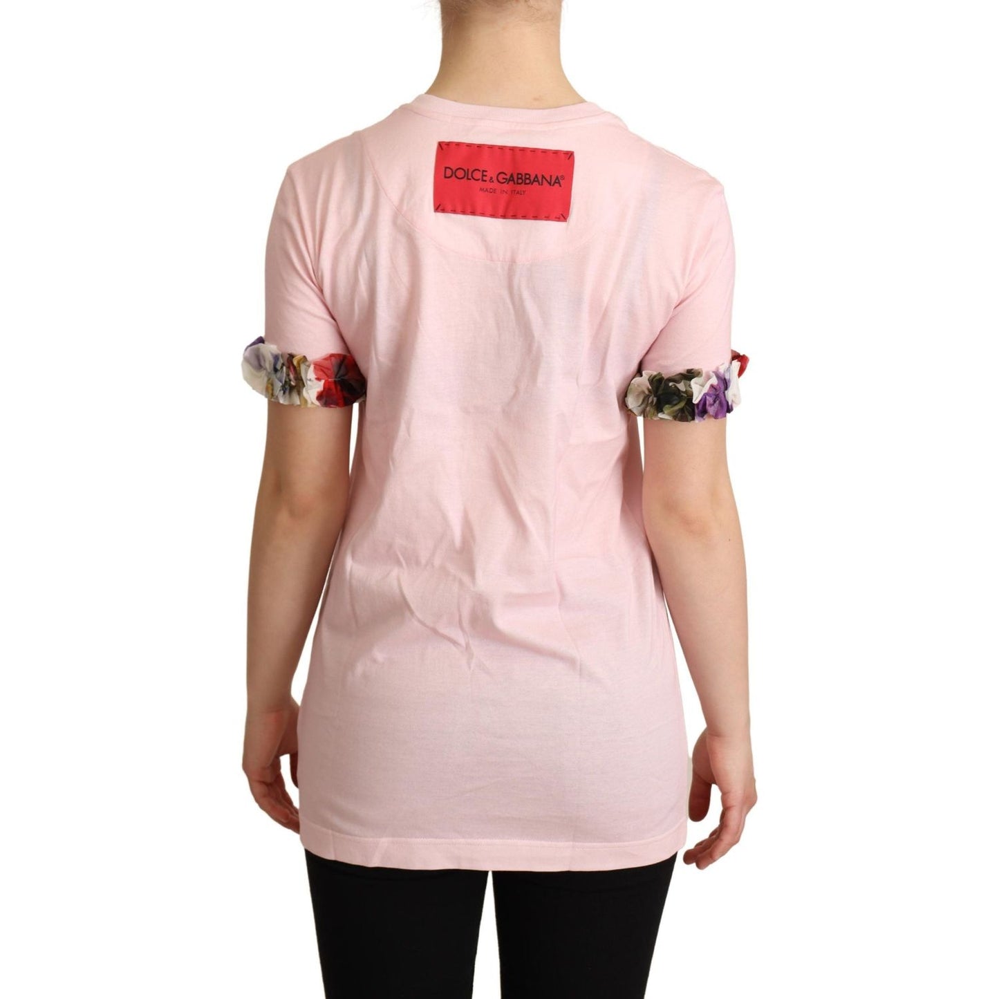 Dolce & Gabbana Pink Cotton Floral Roses Crewneck T-shirt TSH6307-36