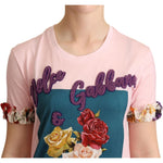 Dolce & Gabbana Pink Cotton Floral Roses Crewneck T-shirt TSH6307-36