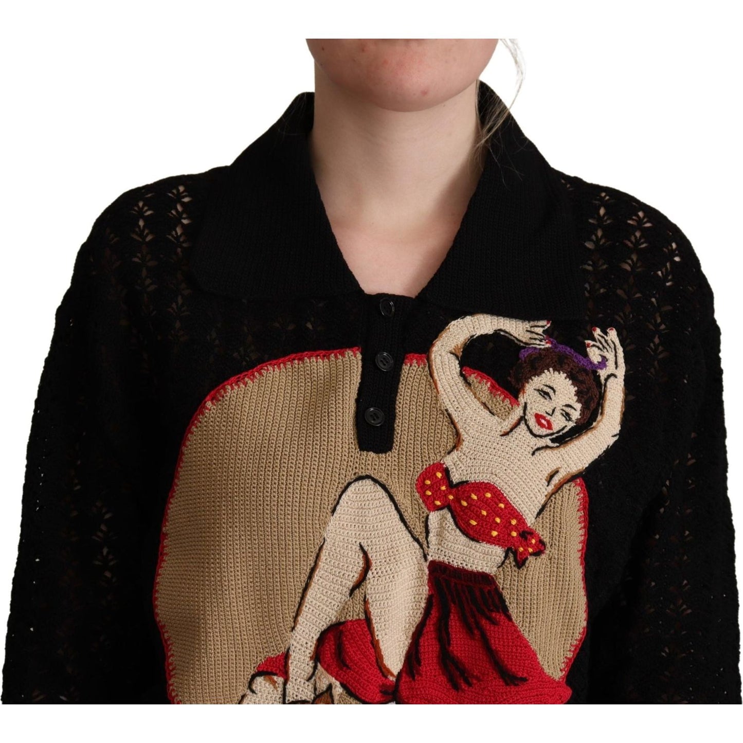 Dolce & Gabbana Black Embroidered Knitted Cotton Sweater TSH6762-44