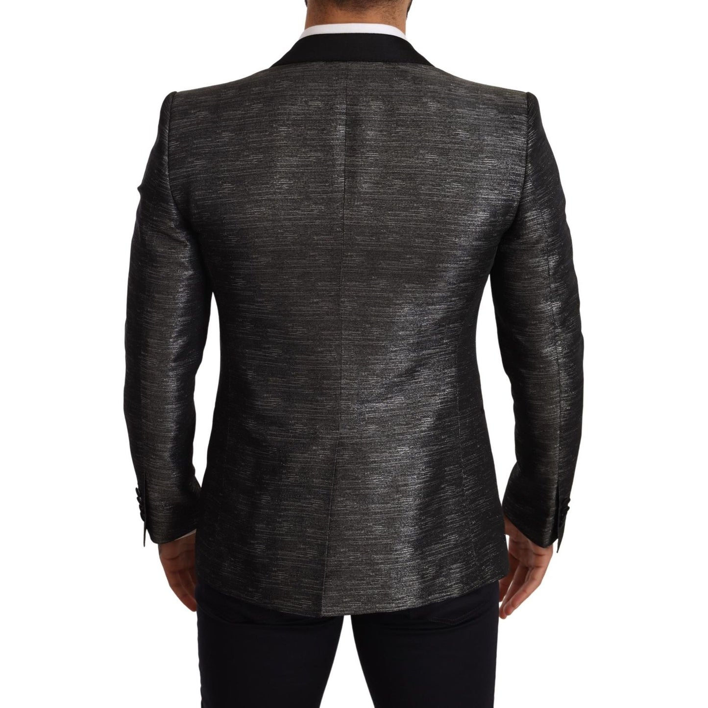 Dolce & Gabbana Gray Metallic Black Slim Tuxedo Blazer JKT2818-48
