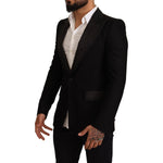 Dolce & Gabbana Black Wool Slim Fit Coat Blazer Jacket JKT2867-48