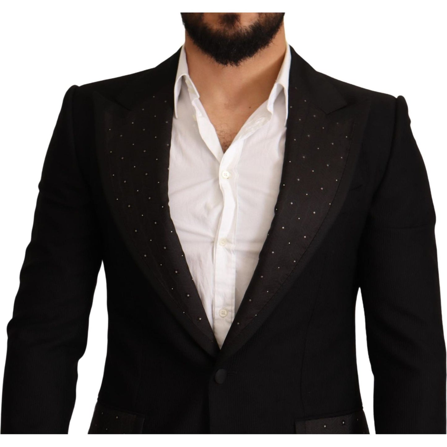 Dolce & Gabbana Black Wool Slim Fit Coat Blazer Jacket JKT2867-48
