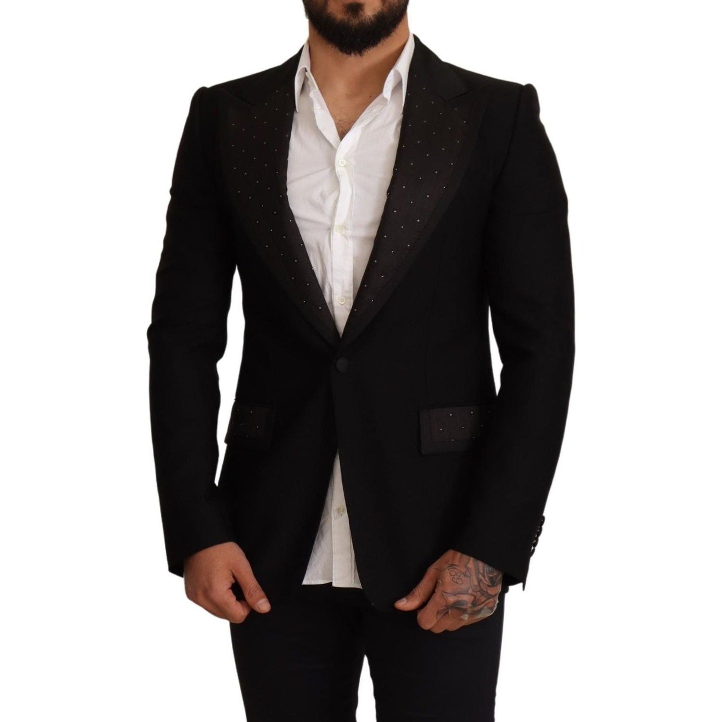 Dolce & Gabbana Black Wool Slim Fit Coat Blazer Jacket JKT2867-48