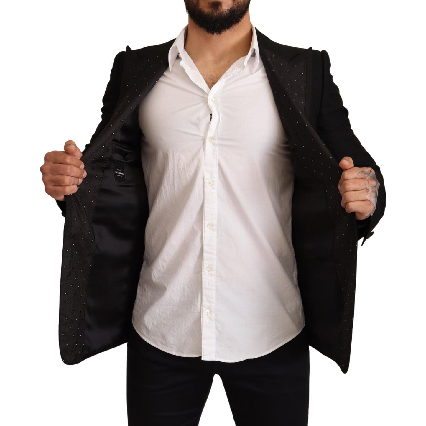 Dolce & Gabbana Black Wool Slim Fit Coat Blazer Jacket JKT2867-48