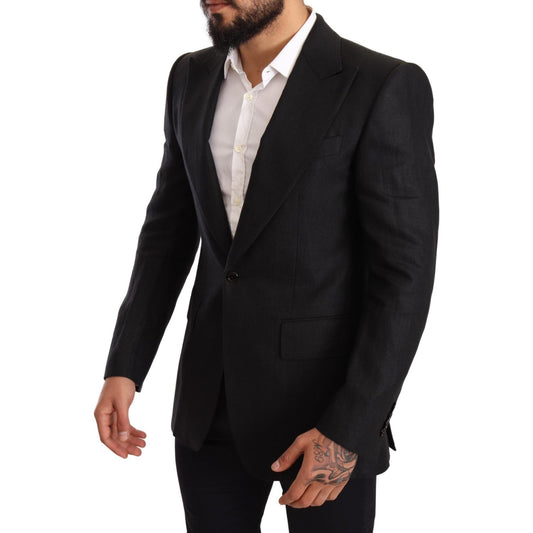 Dolce & Gabbana Black Linen Slim Fit Coat Jacket Blazer KOS1874 -48