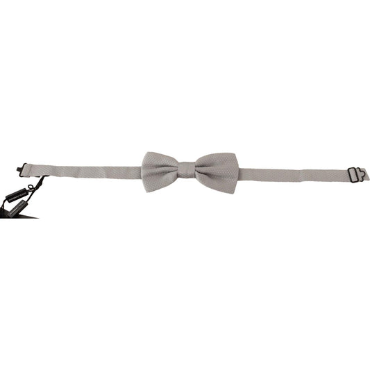 Dolce & Gabbana Silver Gray 100% Silk Adjustable Neck Papillon Bow Tie FT3504