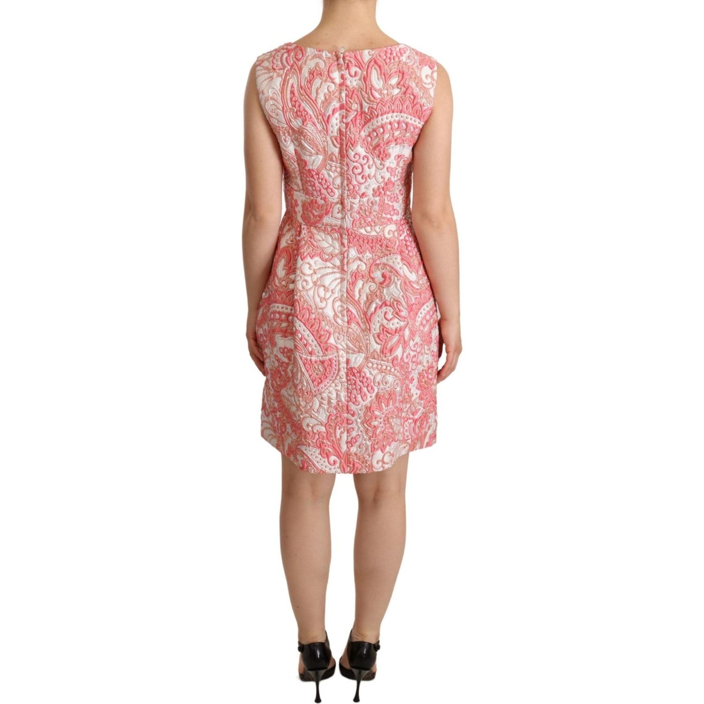 Dolce & Gabbana Pink Floral Jacquard Pleated Sheath Dress DR28103 -40
