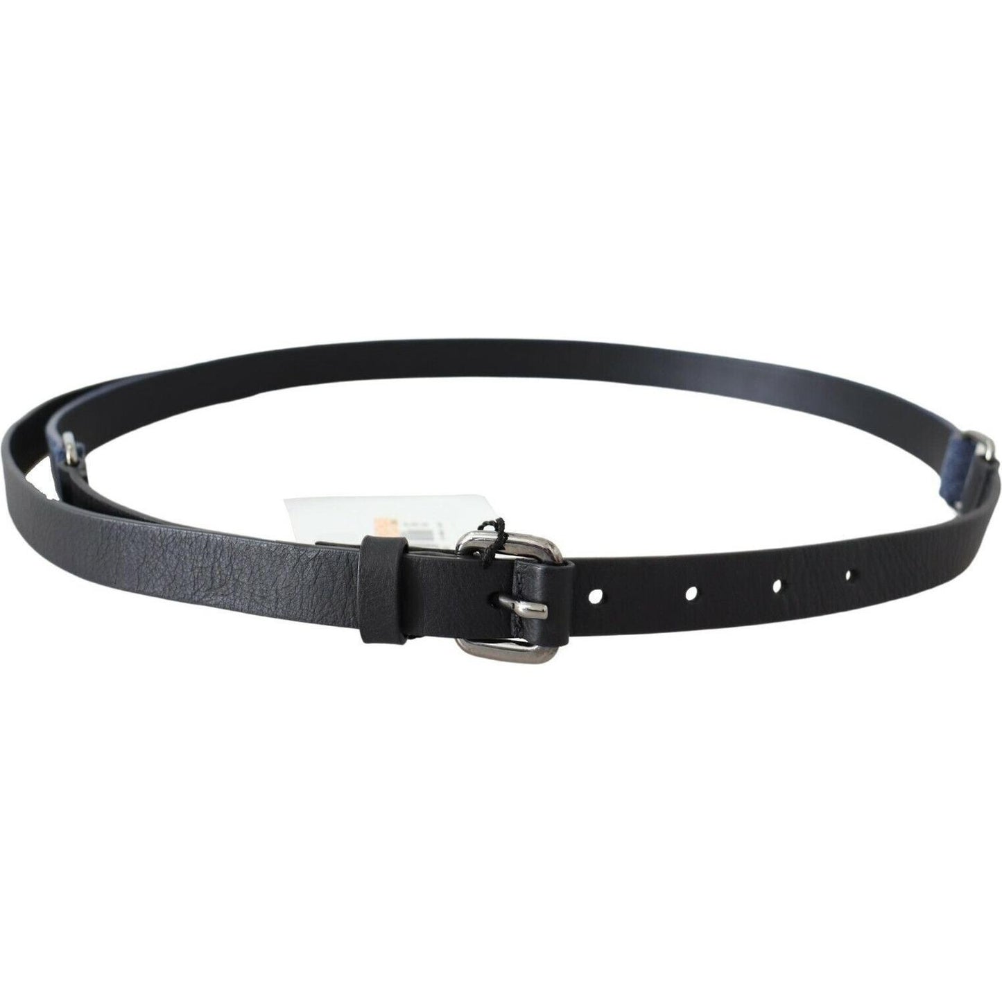 Costume National Black Blue Leather Silver Logo Belt PAN71802- 85