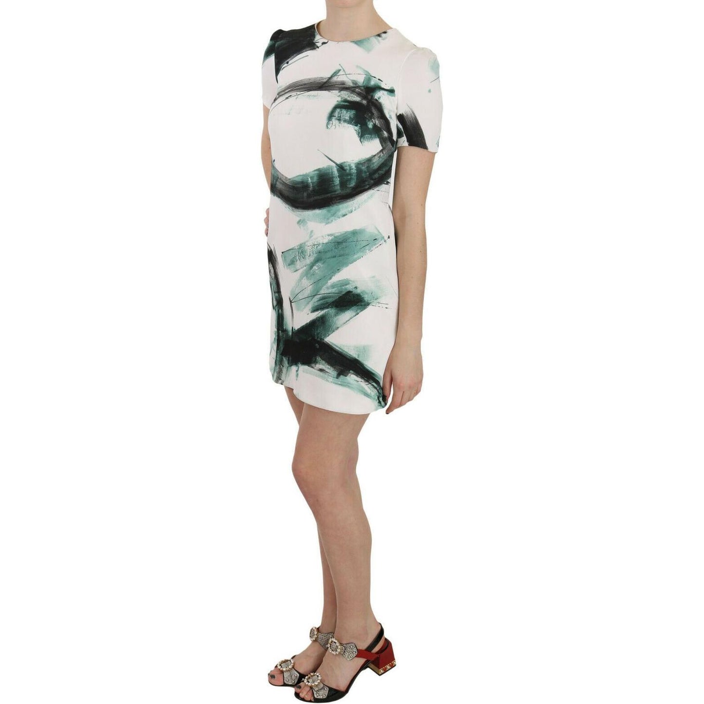 Dolce & Gabbana White Black Blue Shift Short Mini Dress DR1614- 38