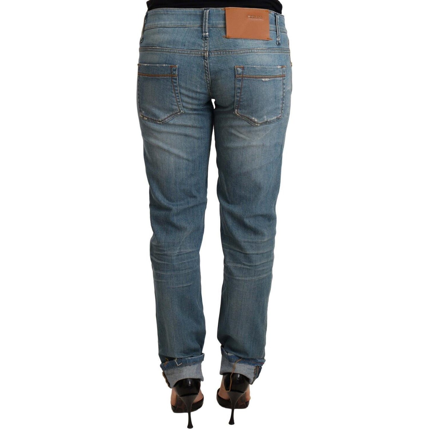 Acht Blue Washed Cotton Folded Hem Women Trouser PAN71206- 26