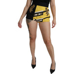 Dolce & Gabbana Yellow Black Cotton Jewelled Hot Pants Shorts SKI1394- 38
