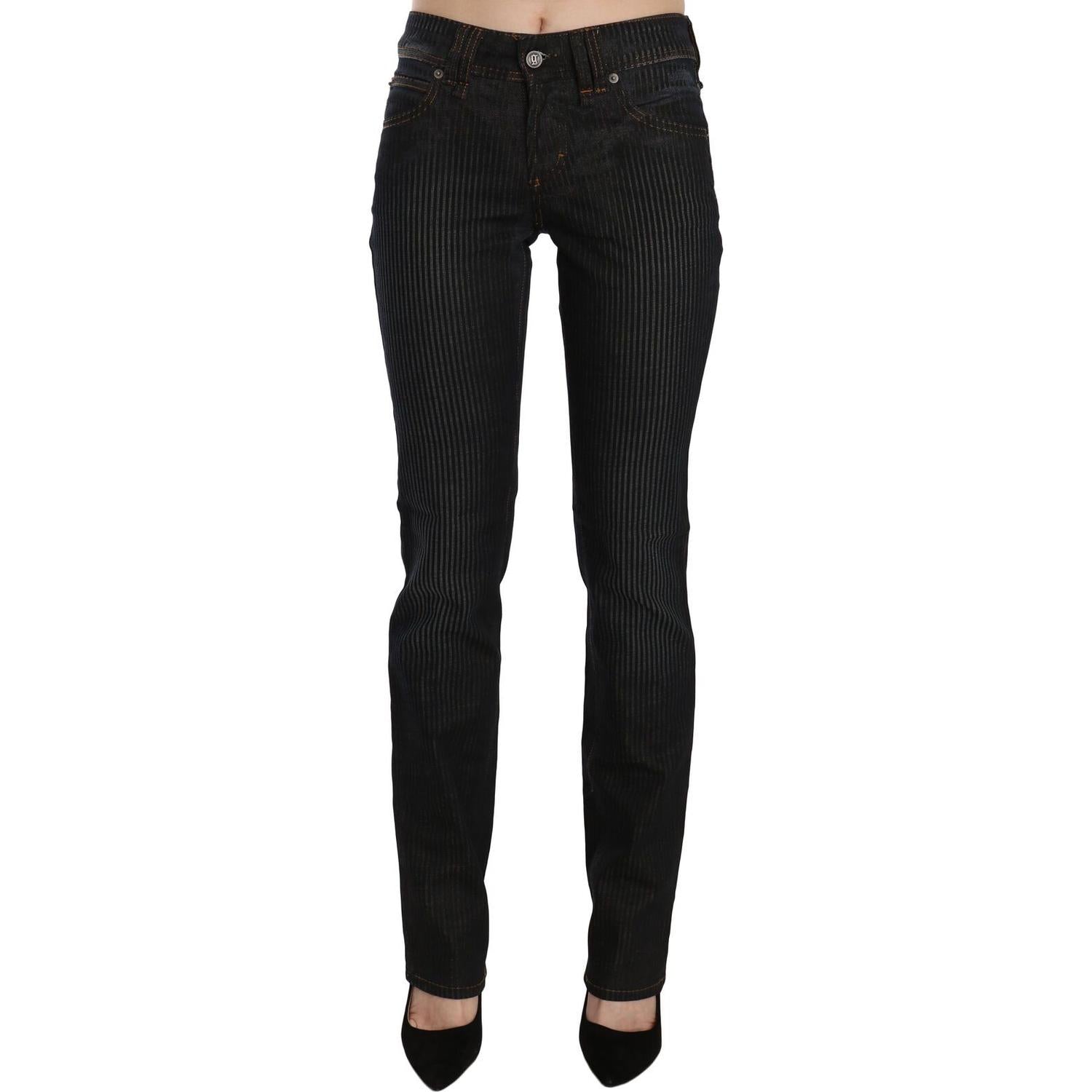 John Galliano Black Mid Waist Slim Fit Corduroy Denim Casual Pants