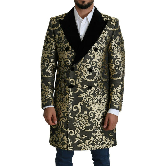 Dolce & Gabbana Black Gold Jacquard Long Coat SICILIA Jacket JKT2723- 46