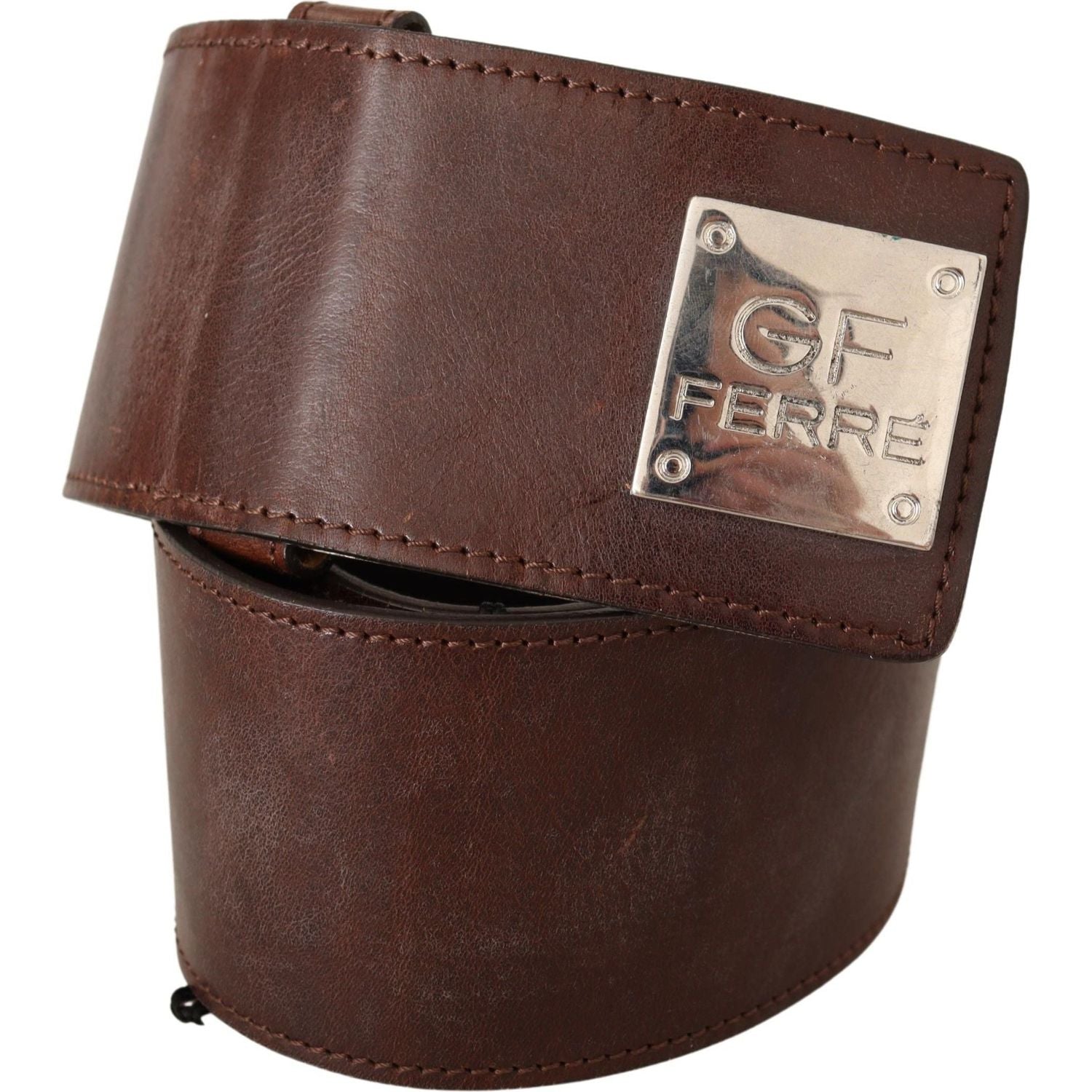 Costume National Belt Black Leather Silver Buckle Waist Belt