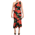 Dolce & Gabbana Black Shiny Silk Floral Print Draped Dress DR28184-38