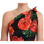 Dolce & Gabbana Black Shiny Silk Floral Print Draped Dress DR28184-38