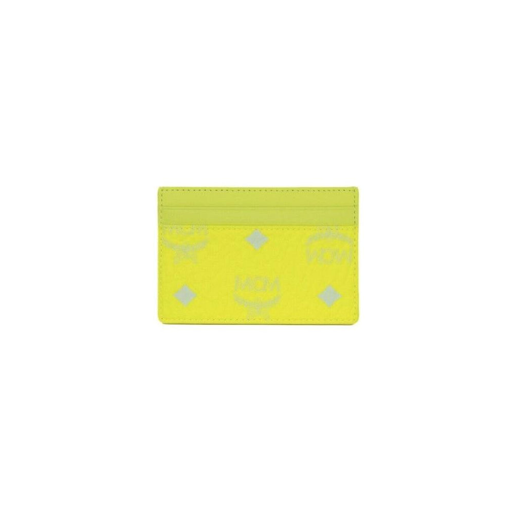 MCM Spectrum Diamond Mini Neon Yellow Visetos Leather Card Case Holder Wallet 76241