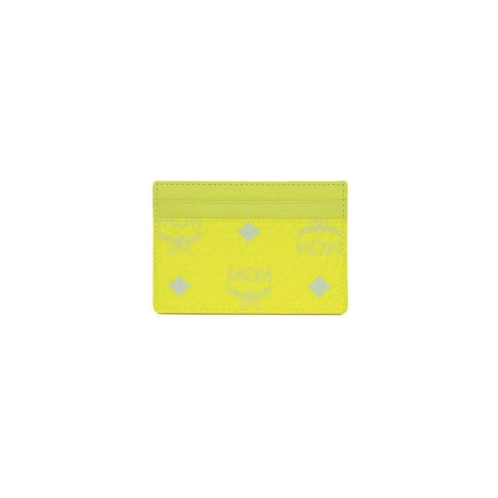 MCM Spectrum Diamond Mini Neon Yellow Visetos Leather Card Case Holder Wallet 76241