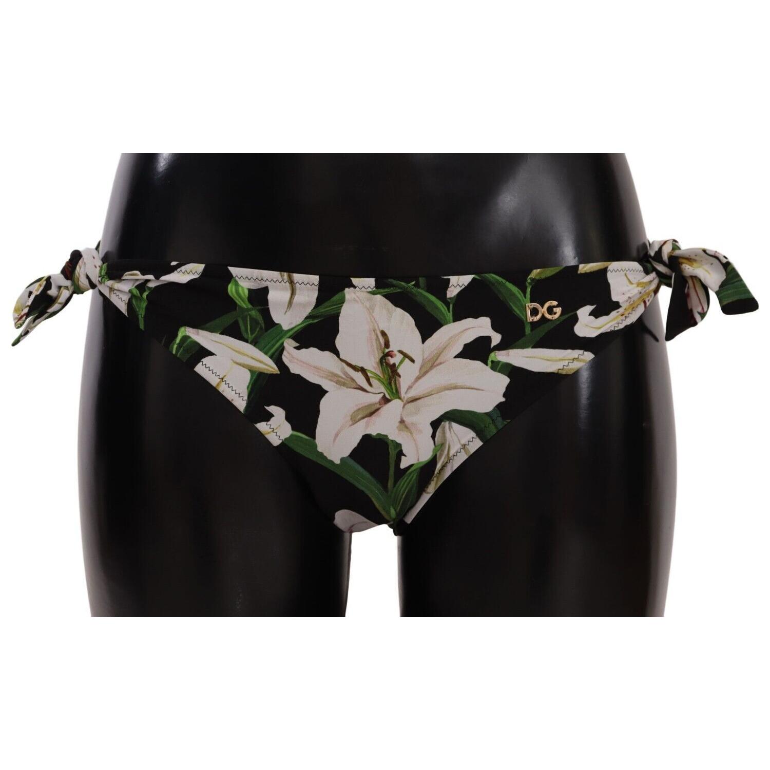 Dolce & Gabbana Bikini Bottom Black Lily Print Swimsuit Swimwear
