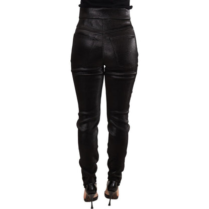 Dolce & Gabbana Black Silver Lurex Thread Cotton Stretch Pants Jeans & Pants
