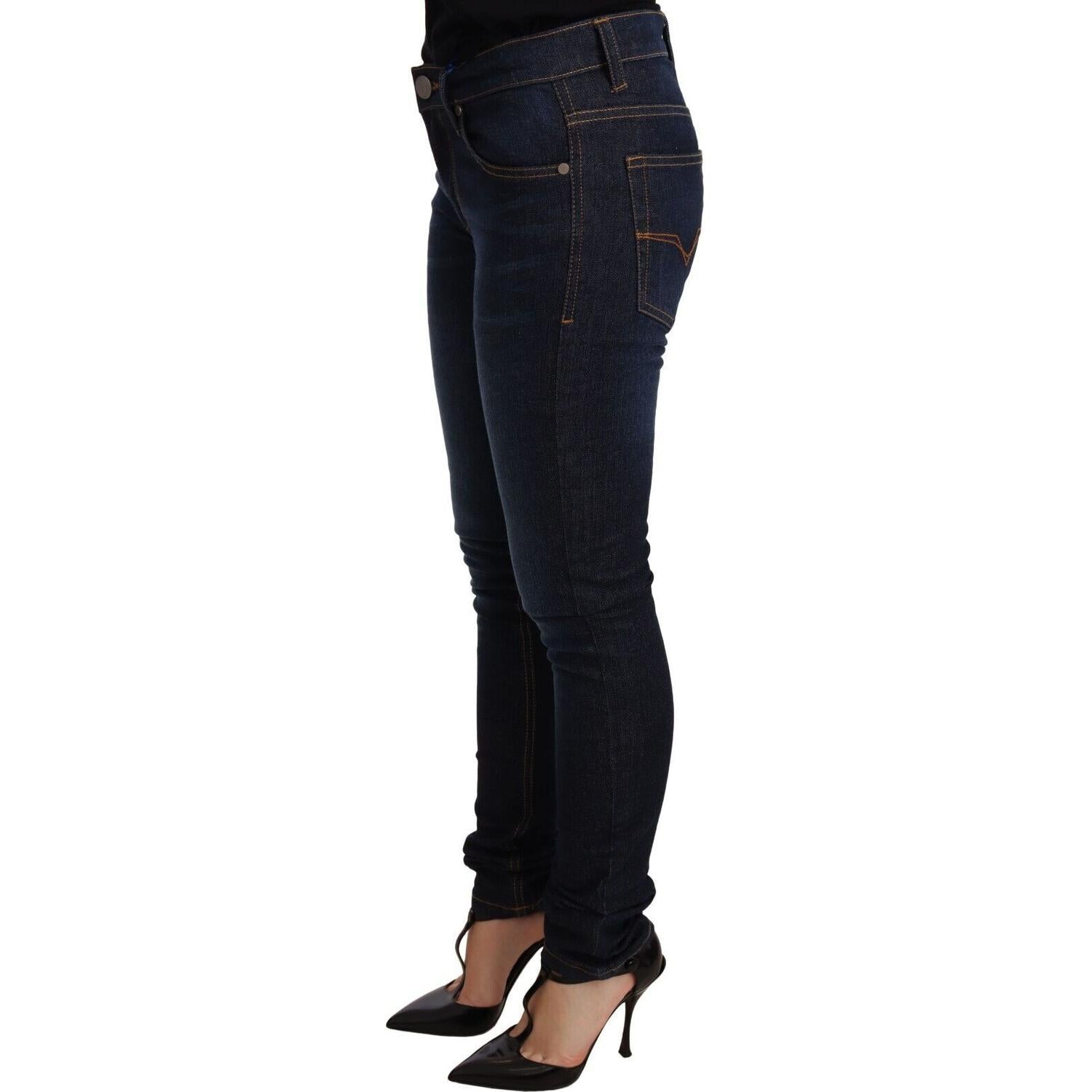 Versace Jeans Dark Blue Cotton Low Waist Skinny Denim Jeans