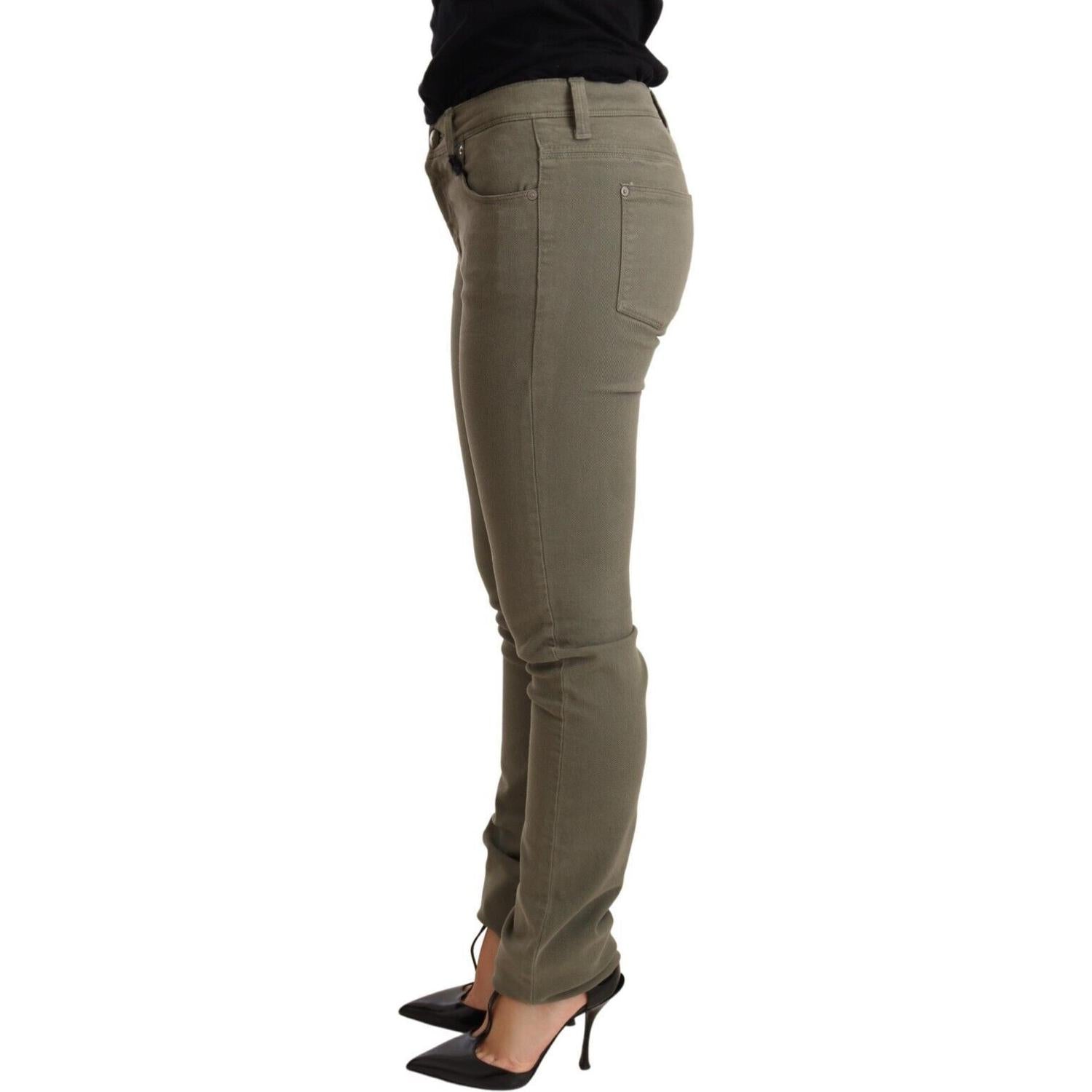 Ermanno Scervino Green Low Waist Skinny Slim Trouser Cotton Jeans