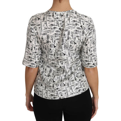 Dolce & Gabbana White Musical Instruments Print Blouse Blouse Top