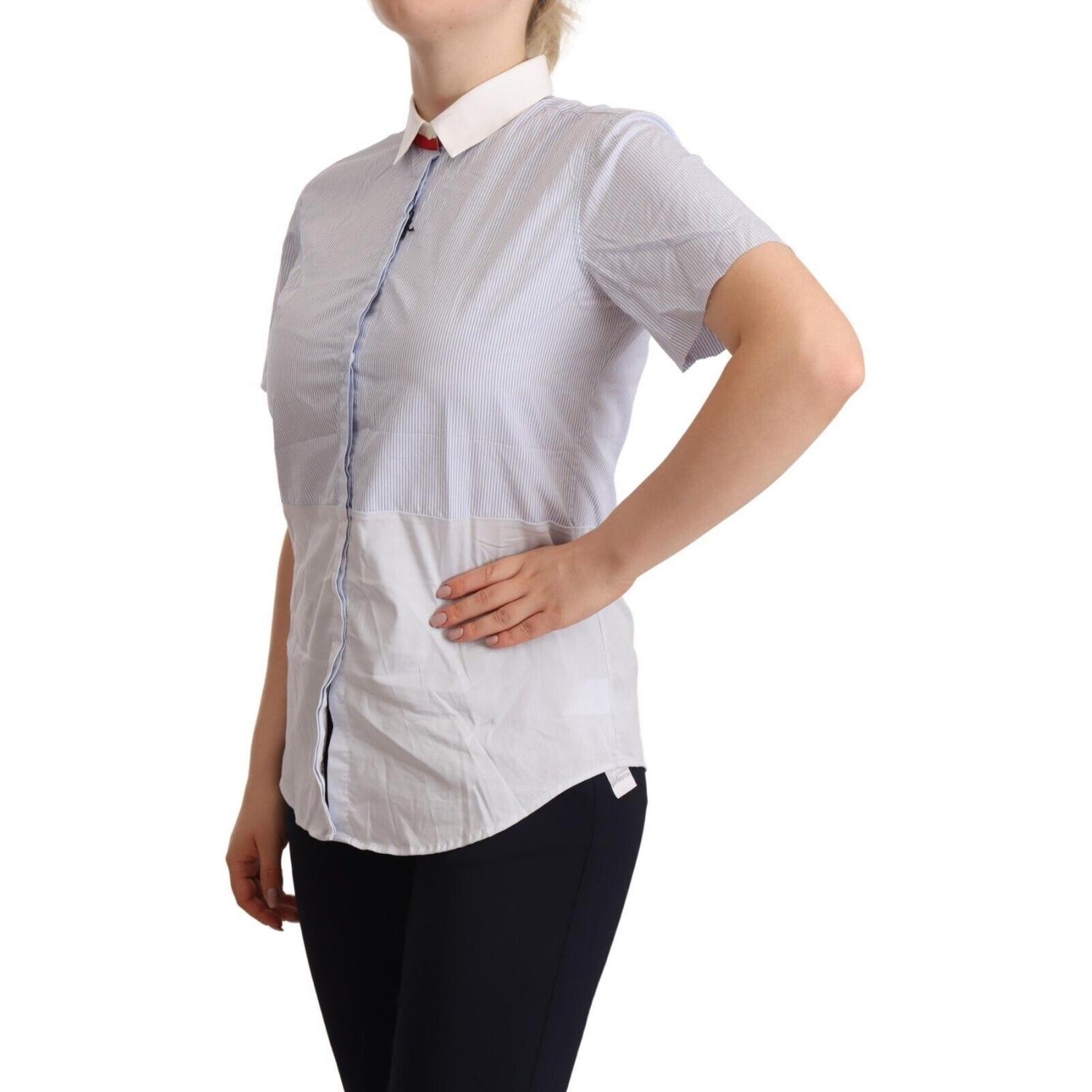 AGLINI Light Blue Cotton Short Sleeves Collared Polo Top