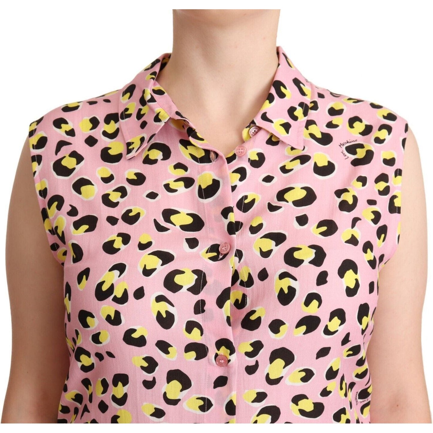 Love Moschino Pink Leopard Print Sleeveless Collared Polo Top TSH7068 - 46