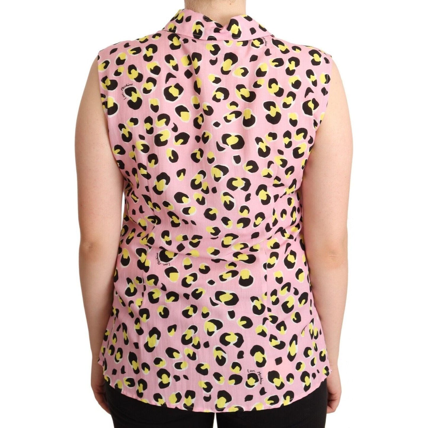 Love Moschino Pink Leopard Print Sleeveless Collared Polo Top TSH7068 - 46