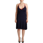 Roccobarocco Navy Blue Cotton Midi Halter Dress WOMAN DRESSES Roccobarocco Tan