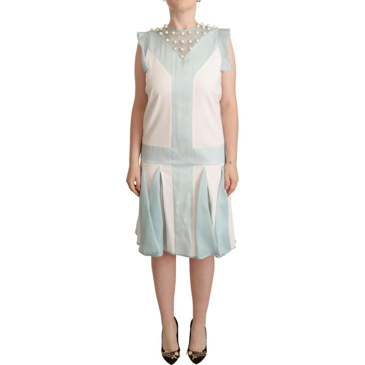 Sergei Grinko Multicolor Faux Pearl Sleeveless Shift Midi Dress DR28567 - 44