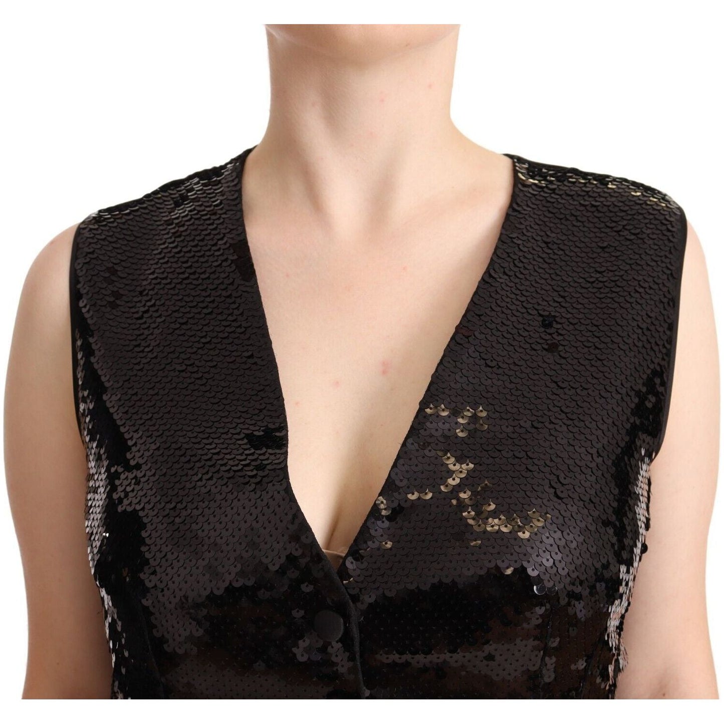 Dolce & Gabbana Black Sequin V-Neck Sleeveless Vest Tank Top TSH2406 - 48