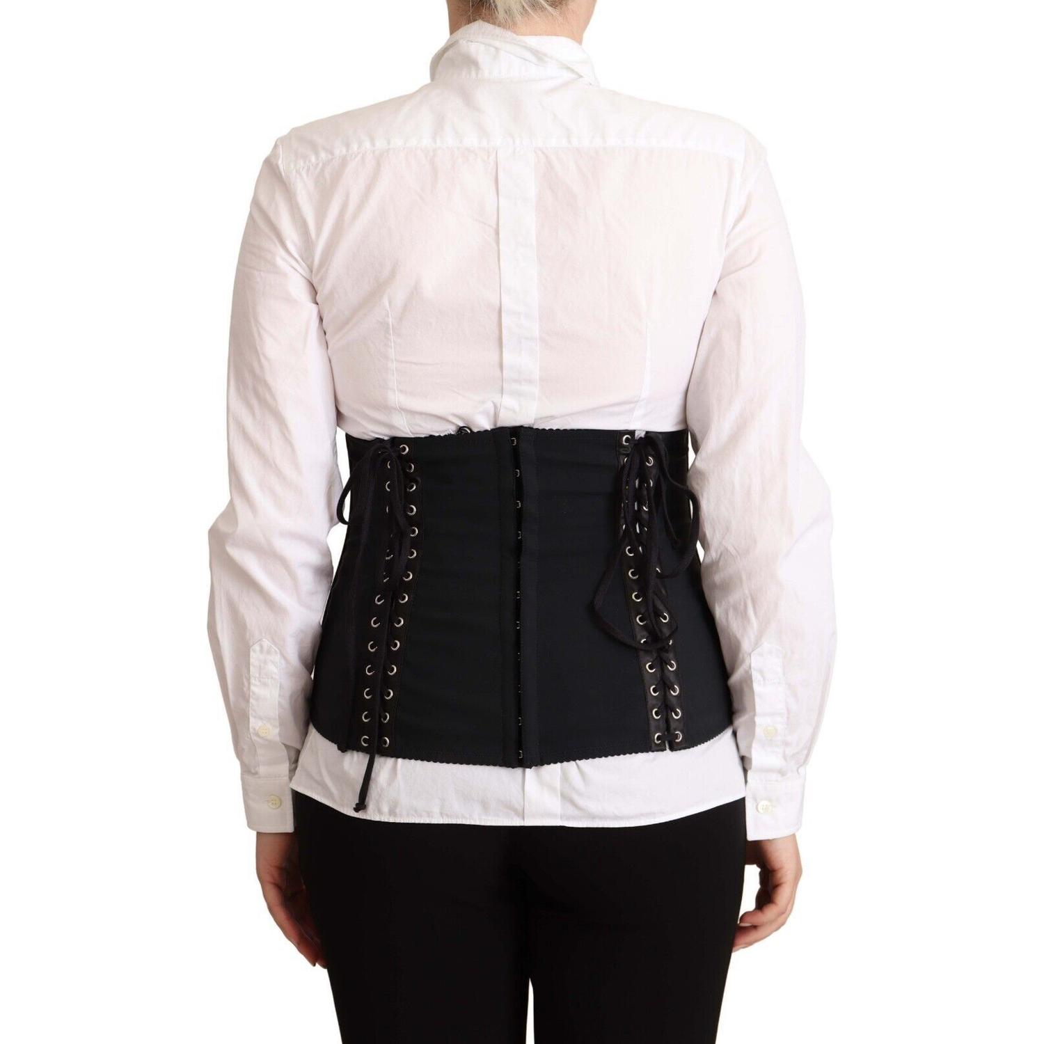 Dolce & Gabbana Black Corset Belt Stretch Waist Strap Top
