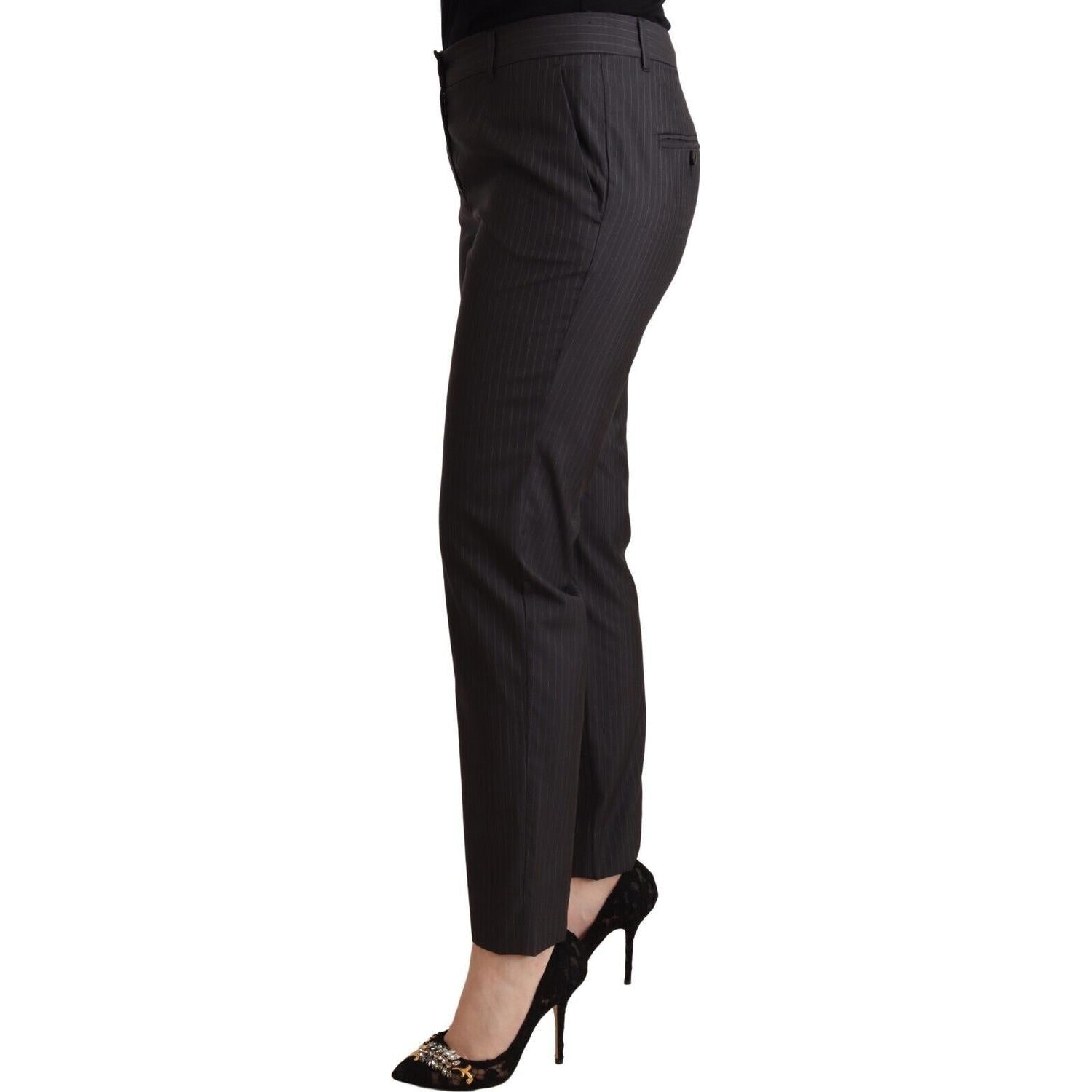 Dolce & Gabbana Black Striped Wool Tapered Trouser Pants