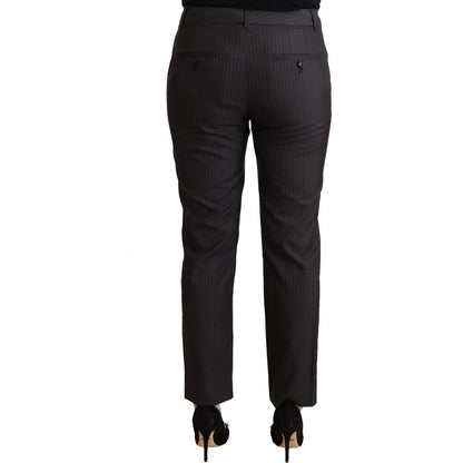 Dolce & Gabbana Black Striped Wool Tapered Trouser Pants Jeans & Pants