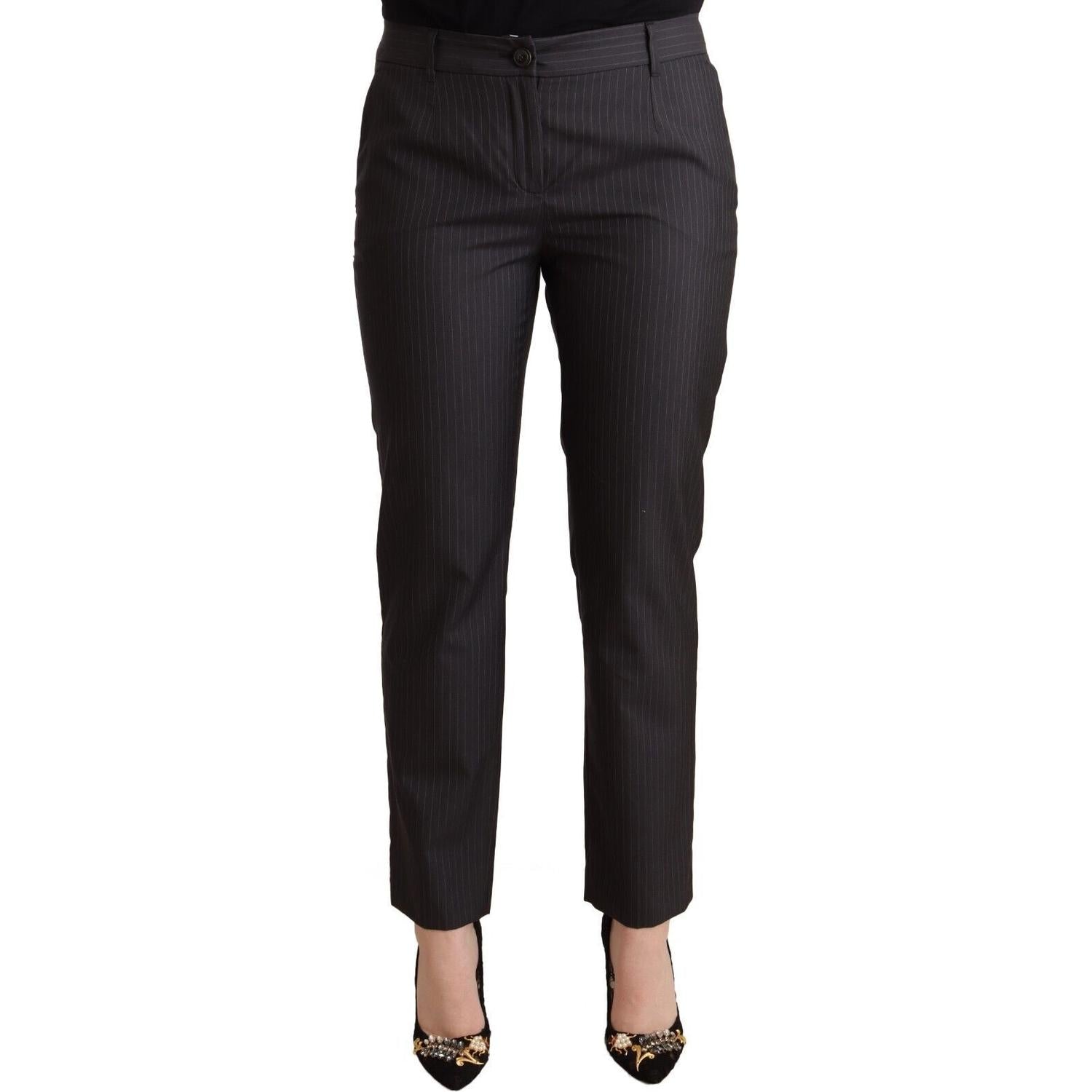 Dolce & Gabbana Black Striped Wool Tapered Trouser Pants