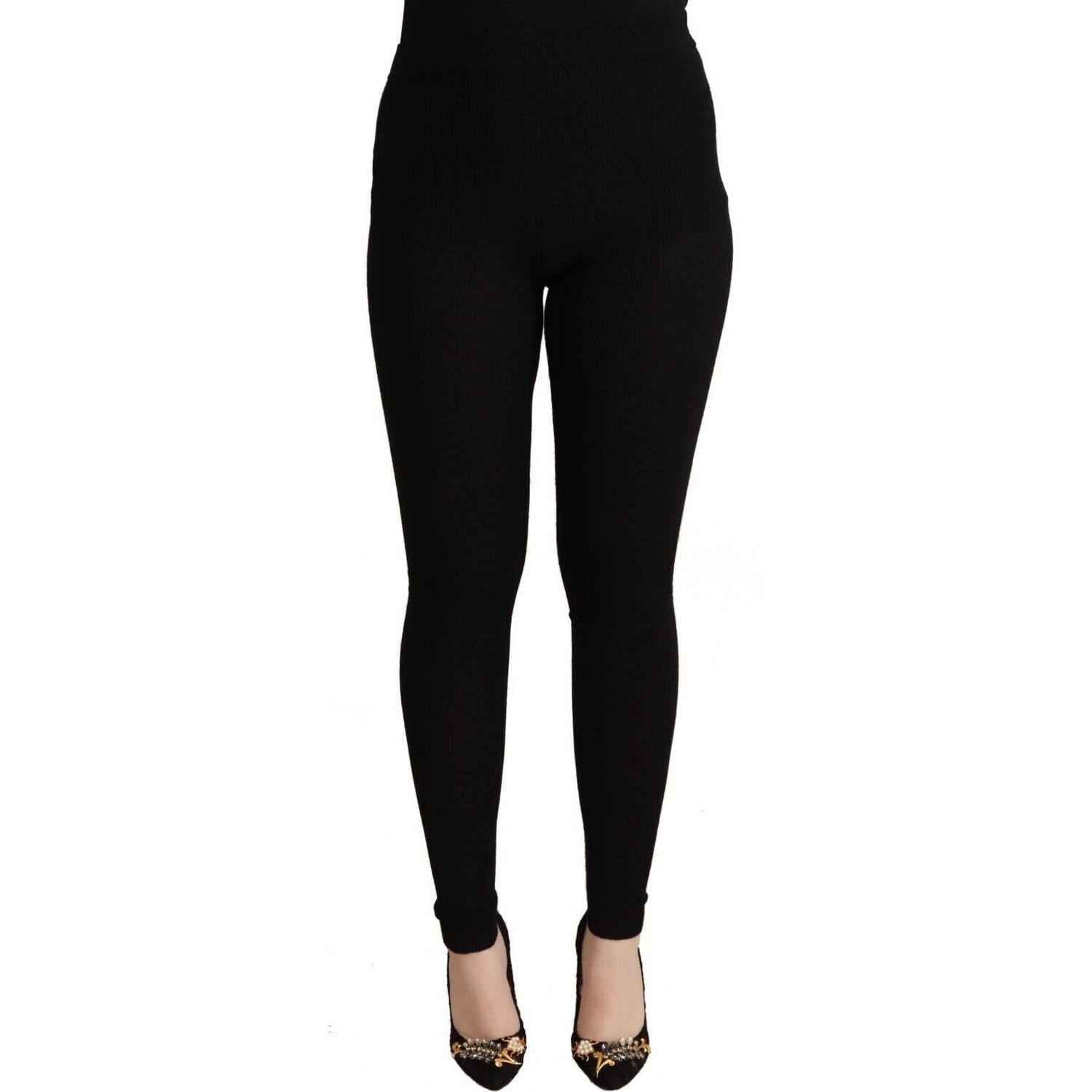 Dolce & Gabbana Black Cashmere Stretch Waist Tights Pants