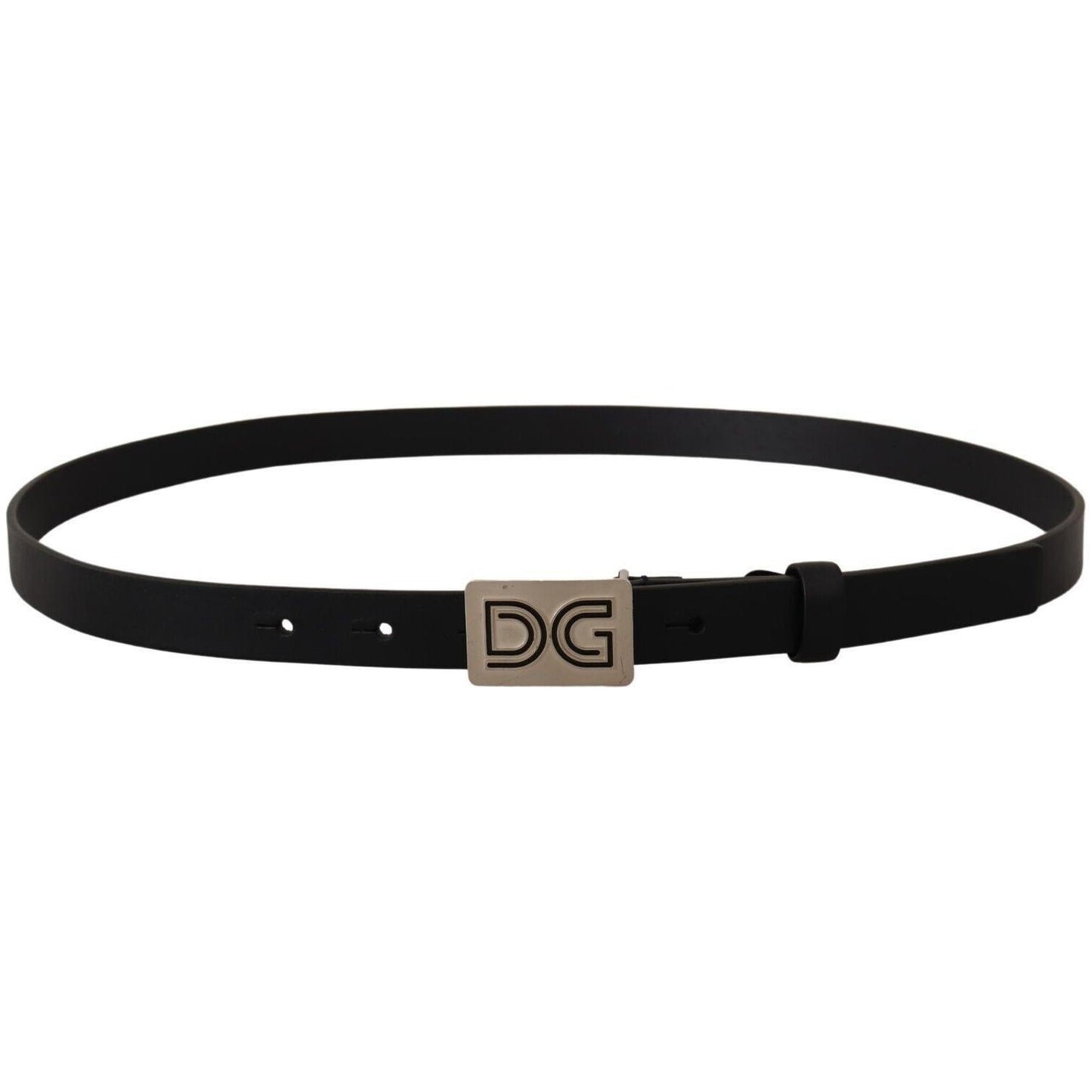 Dolce & Gabbana Black Leather Silver DG Logo Buckle Belt BEL8373 - 90