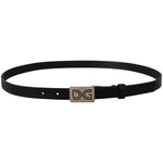 Dolce & Gabbana Black Leather Silver DG Logo Buckle Belt BEL8373 - 90